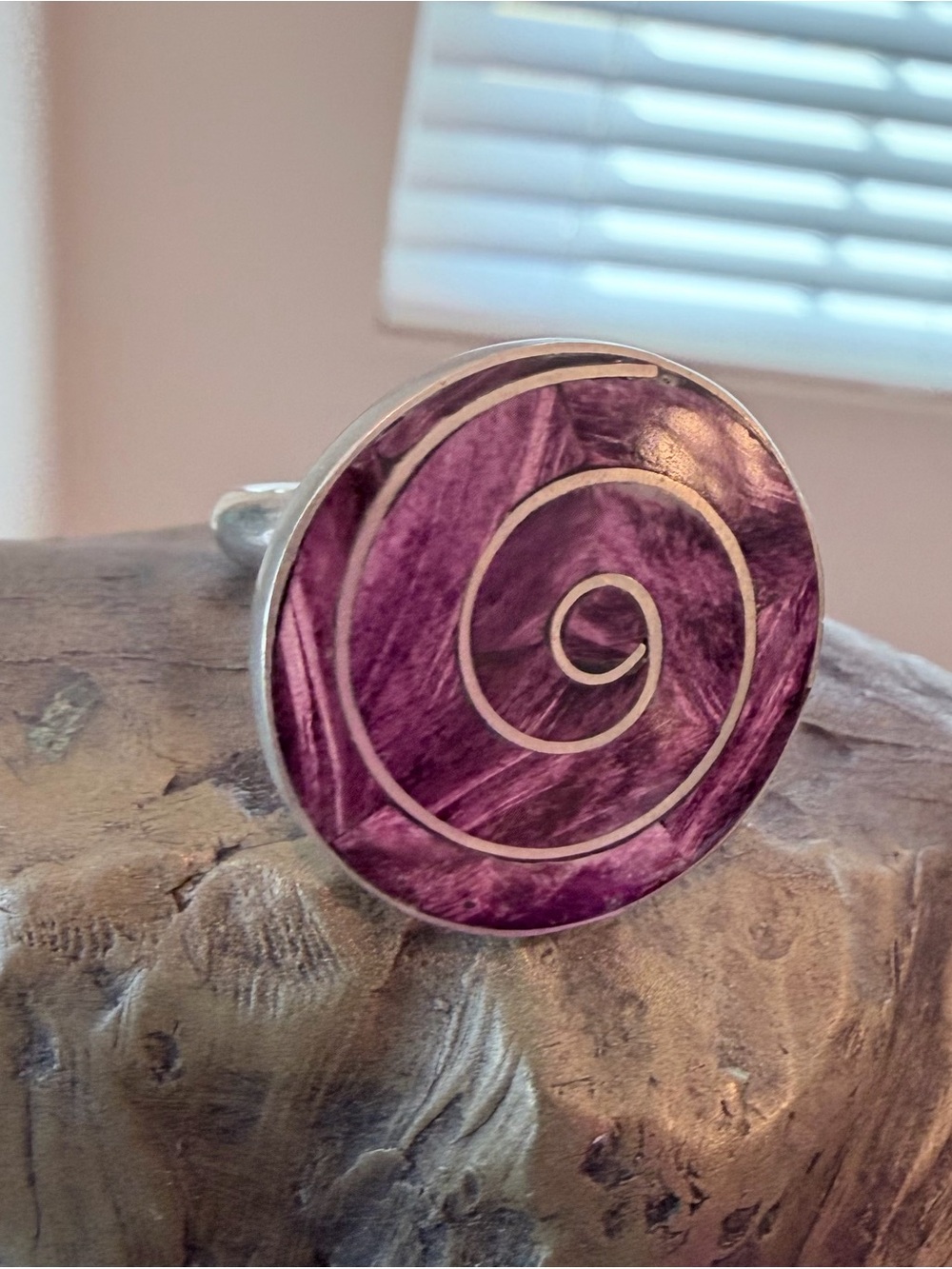 950 silver Purple Spiny Oyster Pachamama Spiral  Peruvian Ring